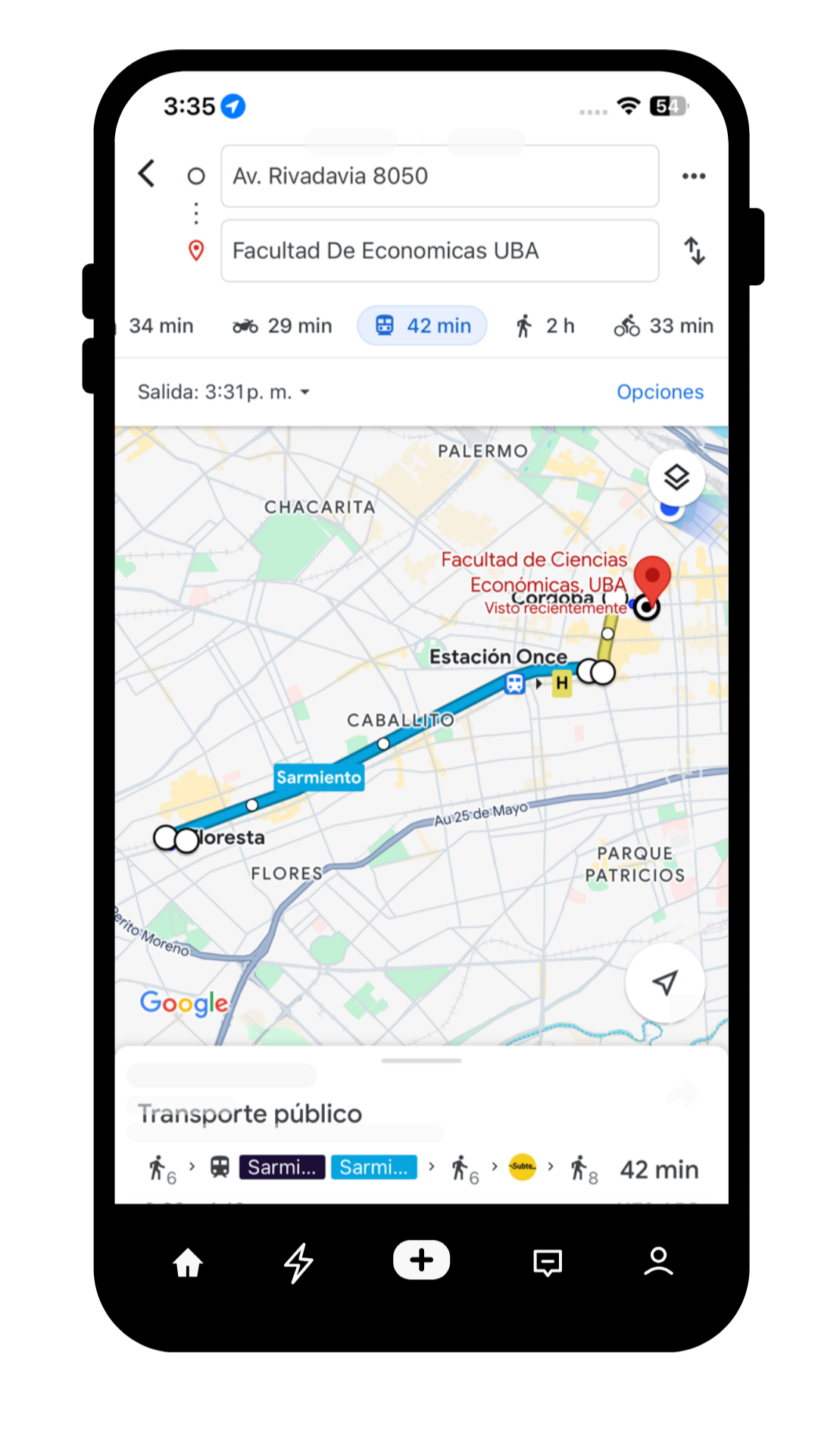 Busqueda en Google Maps para llegar a la facultad