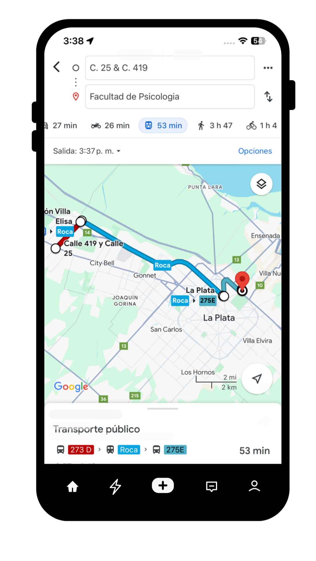 Busqueda en Google Maps para llegar a la facultad