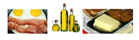 fotos de alimentos ricos en lípidos como la manteca, los aceites, la panceta o el huevo